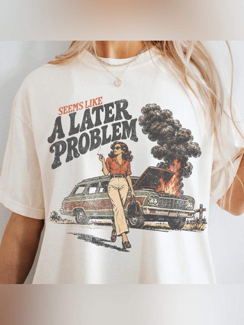 Vintage-Inspired Natural Graphic Tee – 'A Later Problem'